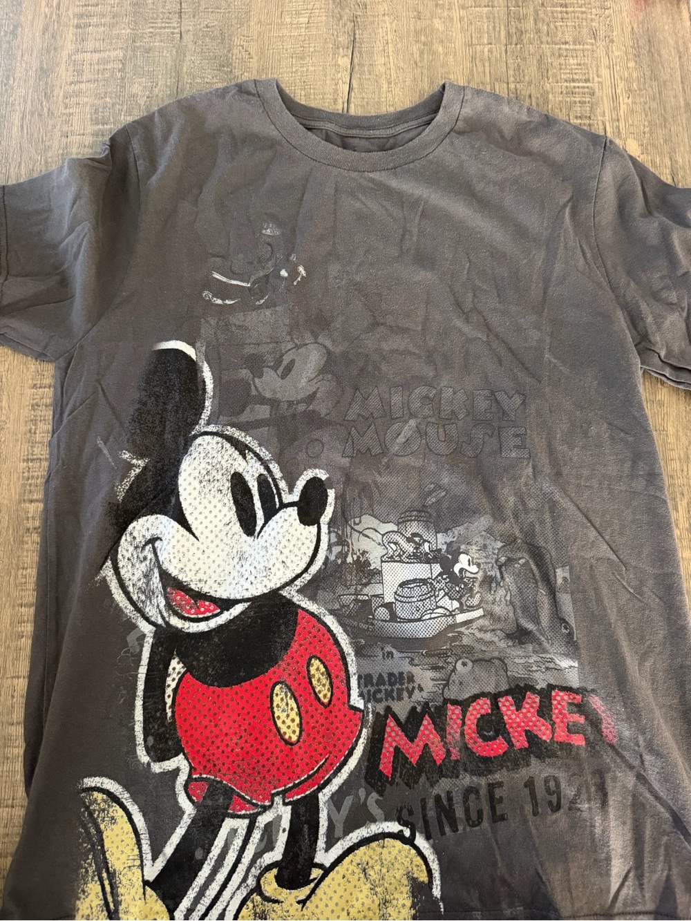 Disney Black Mickey Mouse Graphic Tee with Red & Yellow Accents